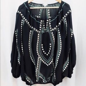 Harlow Zee Embroidered Sheer Blouse‎ L